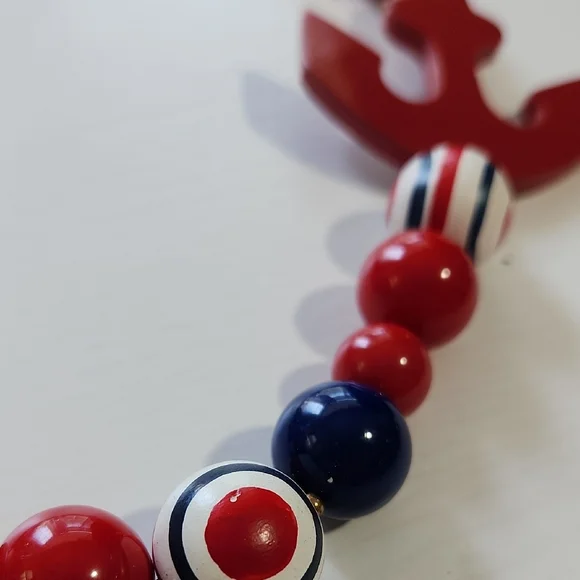 Nautical Red and Blue Wood Anchor Necklace - Picture 2 of 2